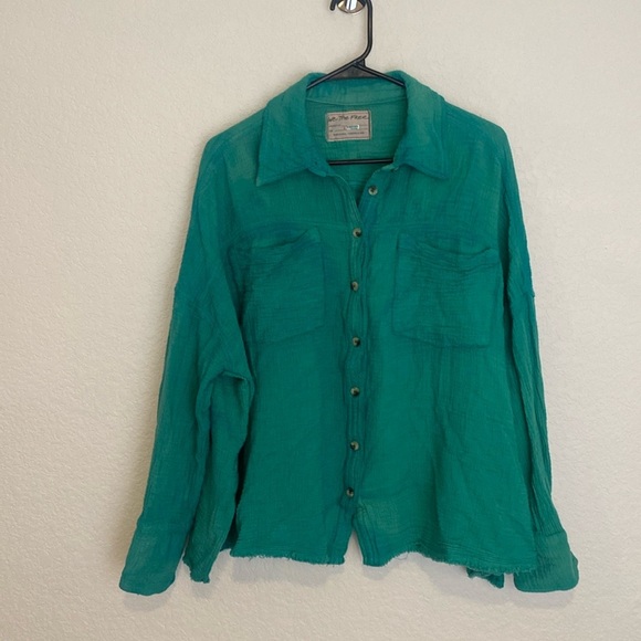Free People We the Free Tie Dye Green gauze Button up Small - Picture 1 of 6